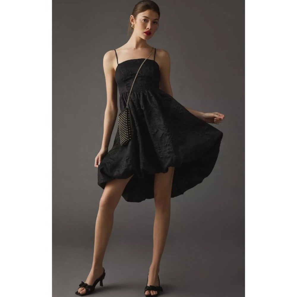 Anthropologie Womens 22W Jacquard Bubble Hem Strappy Party Dress Black NWT